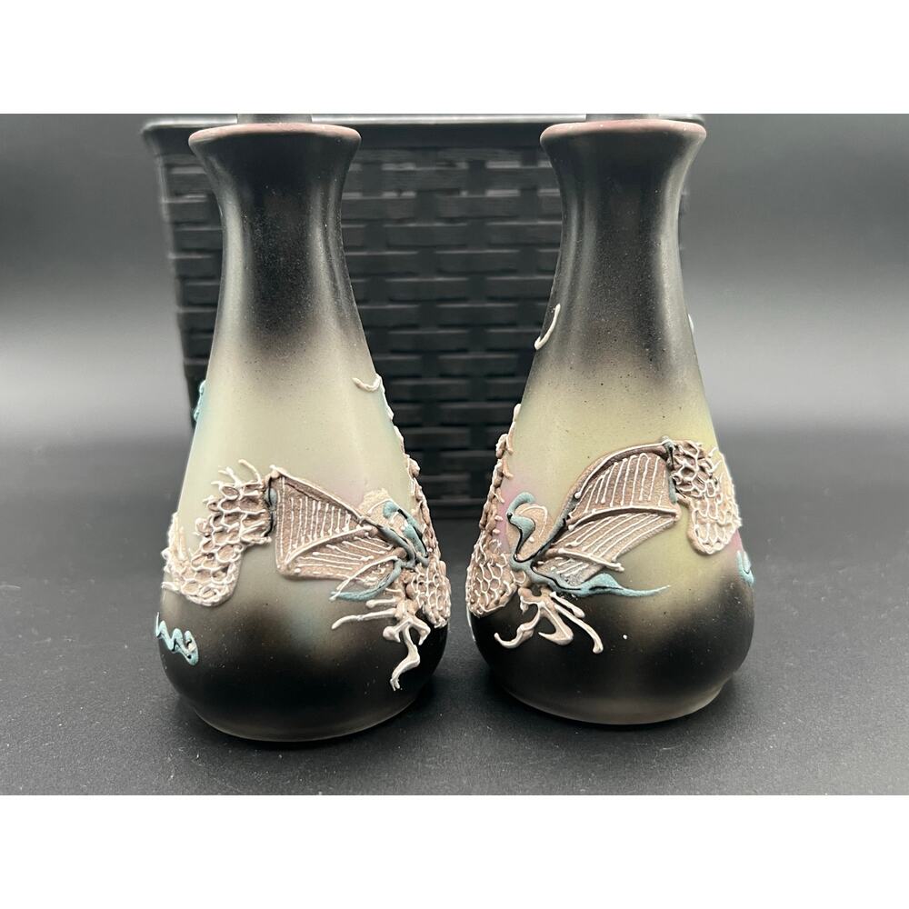 Gorgeous Japanese Moriage Dragon Ware Dueling Dragons Oil & Vinegar Bottles 6”